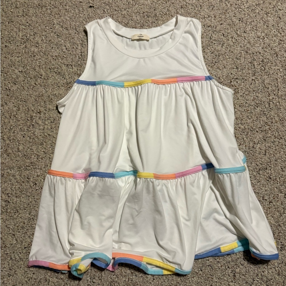 Entro White Tank Top with Rainbow Trim